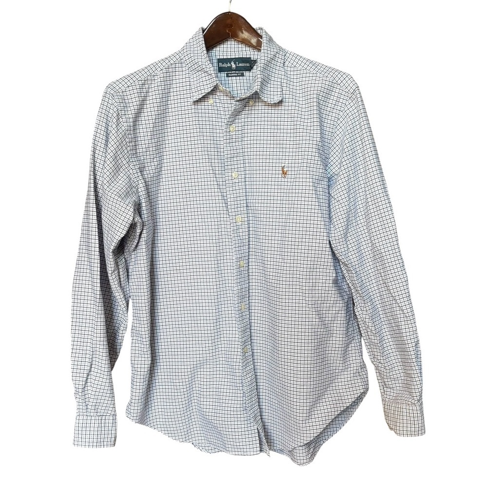 RALPH LAUREN POLO MENS L Classic Blue Navy PLAID Long Sleeve